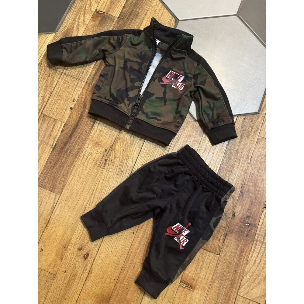 Air Jordan Jumpman Infant Track Suit Outfit Set Full Zip Camo Black NB EUC